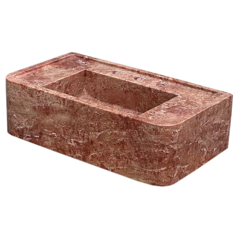 Red Travertine Rectangular Wall-mount Bathroom Sink (W)16" (L)30" (H)8" angle view