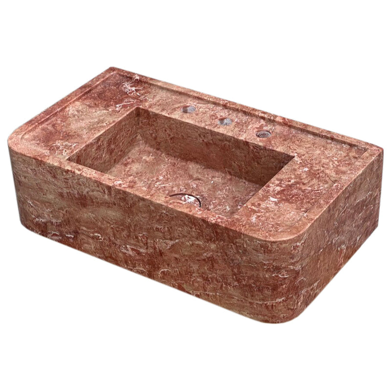 Red Travertine Rectangular Wall-mount Bathroom Sink (W)16" (L)30" (H)8" angle view