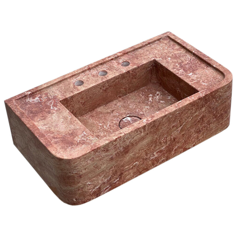 Red Travertine Rectangular Wall-mount Bathroom Sink (W)16" (L)30" (H)8" angle view