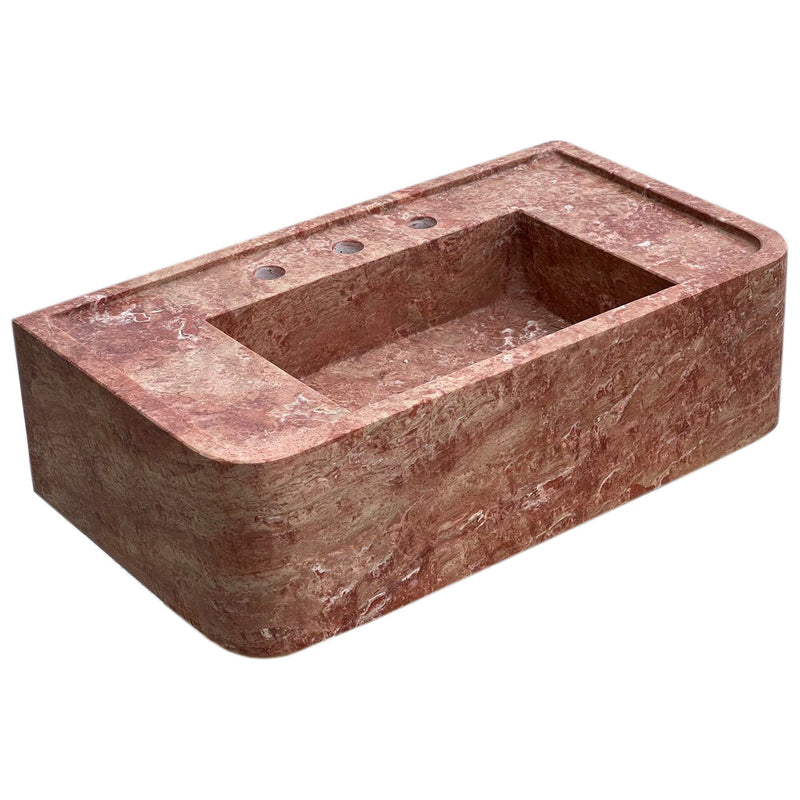 Red Travertine Rectangular Wall-mount Bathroom Sink (W)16" (L)30" (H)8" angle view