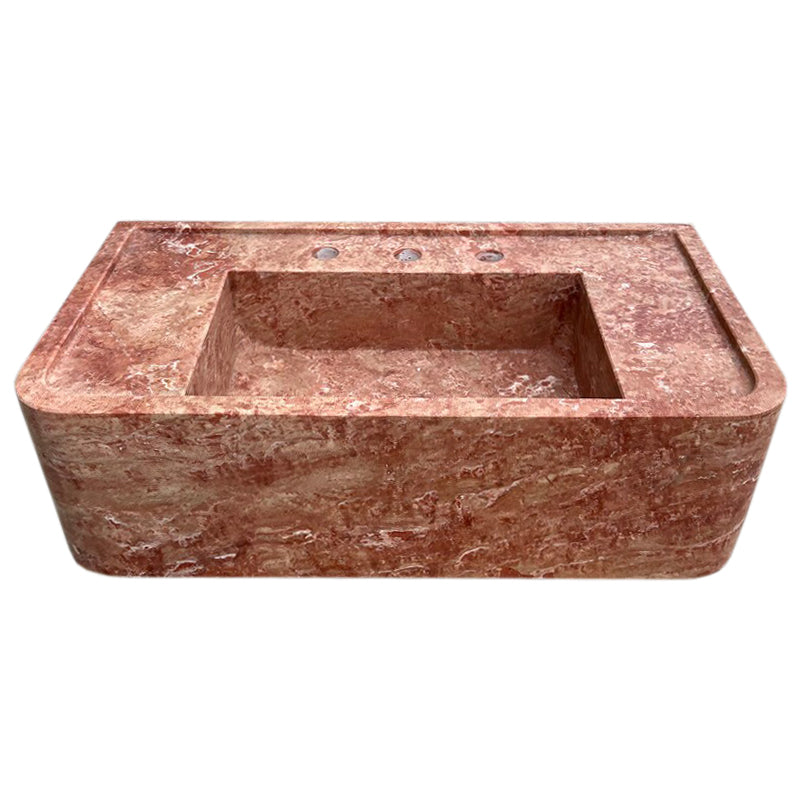 Red Travertine Rectangular Wall-mount Bathroom Sink (W)16" (L)30" (H)8" front view