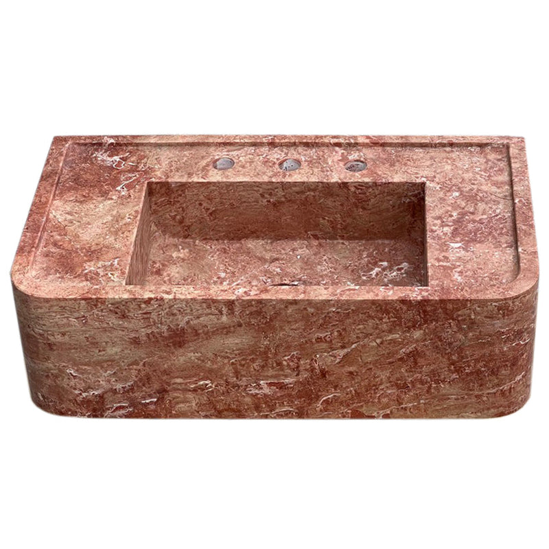 Red Travertine Rectangular Wall-mount Bathroom Sink (W)16" (L)30" (H)8" front view