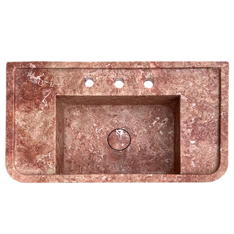 Red Travertine Rectangular Wall-mount Bathroom Sink (W)16" (L)30" (H)8" top view