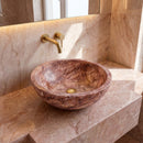 Red Travertine Natural Stone Vessel Sink Honed/Matte (D)16" (H)6"