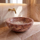 Red Travertine Natural Stone Vessel Sink Honed/Matte (D)16" (H)6"