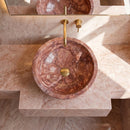 Red Travertine Natural Stone Vessel Sink Honed/Matte (D)16" (H)6"