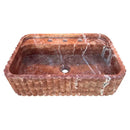 Red Travertine Wall Mount Bathroom Sink With Ribbed Texture