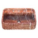 Red Travertine Wall Mount Bathroom Sink With Ribbed Texture