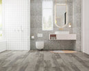 SPC Vinyl Rigid Core 7" Width 60" RL, 8mm Thick, 2mm IXPE Revel Asphalt Bellator Floors - Mazzia Collection Product shoot Wash Room view 2