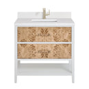 James Martin Olena 36" Single Bathroom Vanity, Polished White and Light Mappa Burl