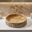 Scabos Gold Travertine Rustic Stone Above Vanity Bathroom Sink (D)18" (H)4"