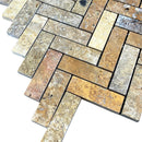 Scabos Travertine 1"x3" Herringbone on 12" x 12" Mesh Mosaic Tile