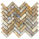 Scabos Travertine 1"x3" Herringbone on 12" x 12" Mesh Mosaic Tile