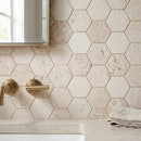Shell Stone Limestone 2" Hexagon Honed on 12" x 12" Mesh Mosaic Tile