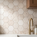 Shell Stone Limestone 2" Hexagon Honed on 12" x 12" Mesh Mosaic Tile