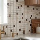 Shell Stone Limestone and Brown Glass Mix 1"x1" on 12" x 12" Mesh Mosaic Tile