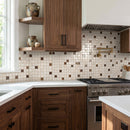 Shell Stone Limestone and Brown Glass Mix 1"x1" on 12" x 12" Mesh Mosaic Tile