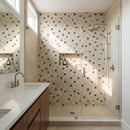 Shell Stone Limestone and Brown Glass Mix 1"x1" on 12" x 12" Mesh Mosaic Tile