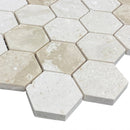 Shell Stone Limestone 2" Hexagon Honed on 12" x 12" Mesh Mosaic Tile