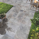 Silver Antique French Pattern Set Travertine Tile-Brushed and Chiseled