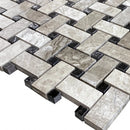 Silver Shadow Marble Basketweave Design on 12" x 12" Mesh Mosaic Tile