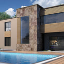 silver travertine carved field dimensional stone model BLUEM 24x24 semi-polished render closeup