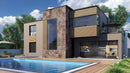 silver travertine carved field dimensional stone model BLUEM 24x24 semi-polished render house