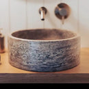 Handcrafted Silver Travertine Vessel Sink Polished Natural Stone Bathroom Basin 16 Inch