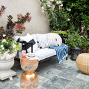 silver travertine pavers tumbled 16x24 installed patio white couch view