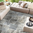 silver travertine pavers tumbled pattern installed patio view