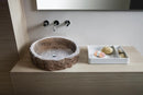 Round Travertine Stone Vessel Sink With Hand Chiseled Honed Edge