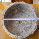 Round Travertine Stone Vessel Sink With Hand Chiseled Honed Edge