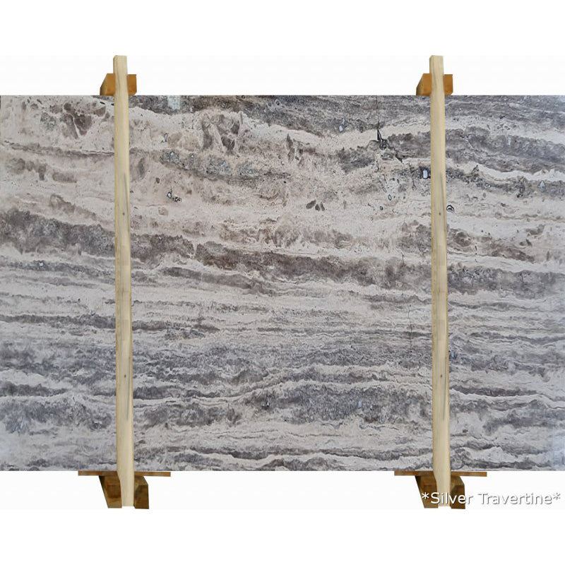 silver travertine vein cut slabs polished 2cm bundle front view