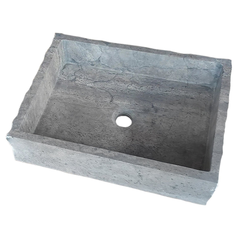 Silver Travertine Wall-mount Bathroom Sink Split-face Outside (W)16" (W)20" (H)5" angle back view