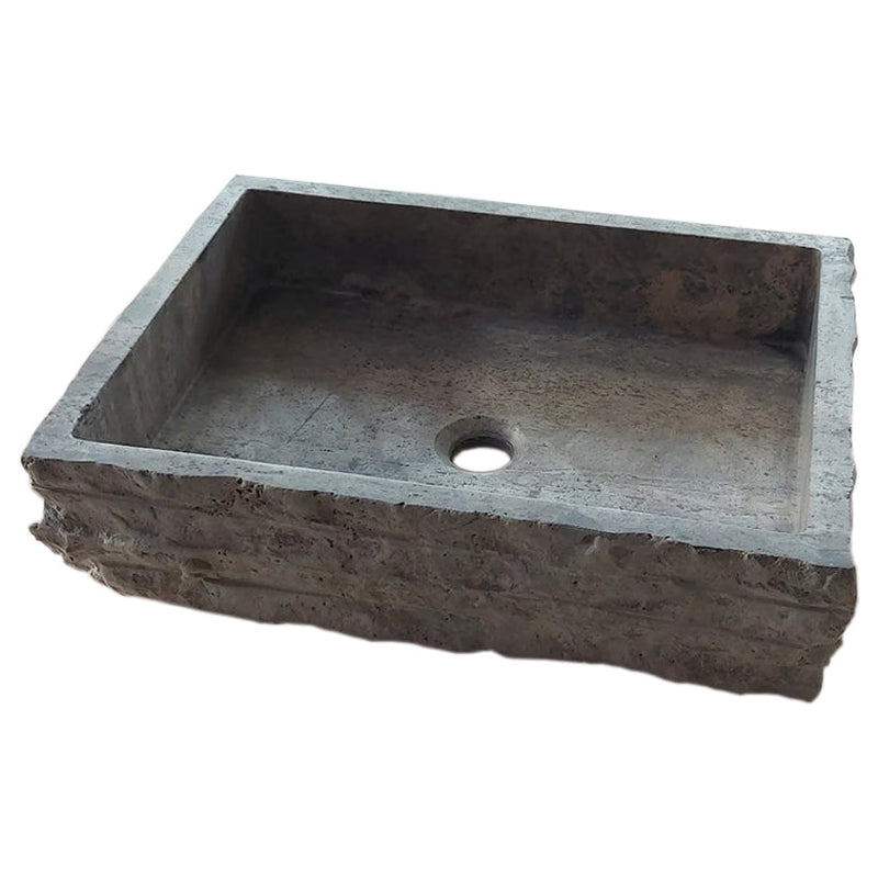 Silver Travertine Wall-mount Bathroom Sink Split-face Outside (W)16" (W)20" (H)5" front angle view