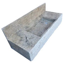 Gray Travertine Wall Mount Bathroom Sink With Backsplash