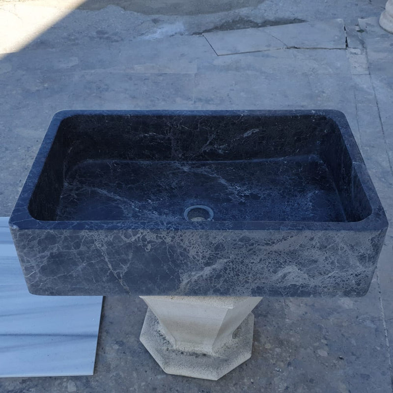 Natural Stone Sirius Black Marble Rectangular Above Vanity Bathroom Sink Polished angle view