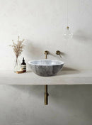 Sirius Gray Marble Vessel Above Vanity Bathroom Sink Polished (D)15" (H)6" installed above concrete vanity bronze faucet and drain wide view