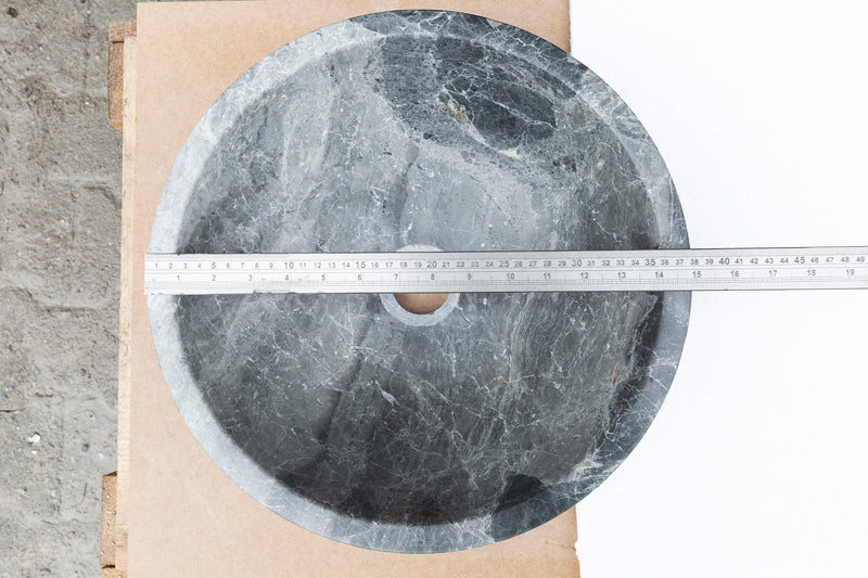 Sirius Gray Marble Vessel Above Vanity Bathroom Sink Polished (D)15" (H)6" diameter measure view