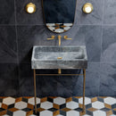 Sirius Gray Marble Rectangular Above Vanity Bathroom Sink (W)15" (L)24" (H)5" installed bathroom above metal frame gold faucet