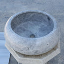 GMSTONE Silver Marble Vessel Sink Round 15.5 Inch Bathroom Sink