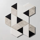 Snow White, Black, Silver Shadow Honed Prismatic Blend Marble Mosaics 8x9 1/16