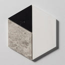 Snow White, Black, Silver Shadow Honed Prismatic Blend Marble Mosaics 8x9 1/16
