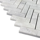 Solto White 1"x3" Herringbone on 12" x 12" Mesh Marble Mosaic Tile