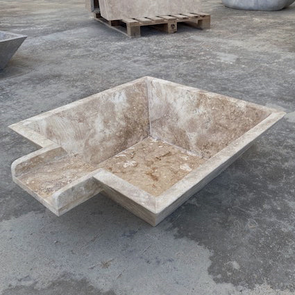 square cascade water bowl travertine for swimming pool accesory walnut honed filled 23x27x8 angle view