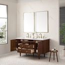 James Martin Amberly 60" Dual Mount Double Bathroom Vanity, Mid-Century Walnut