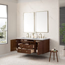 James Martin Amberly 60" Dual Mount Double Bathroom Vanity, Mid-Century Walnut