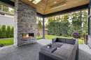 New modern home features a backyard with patio