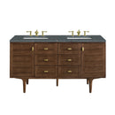 James Martin Amberly 60" Dual Mount Double Bathroom Vanity, Mid-Century Walnut