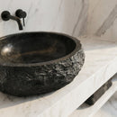 Toros Black Rustic Marble Above Vanity Bathroom Oval Sink (W)14" (L)17" (H)6"